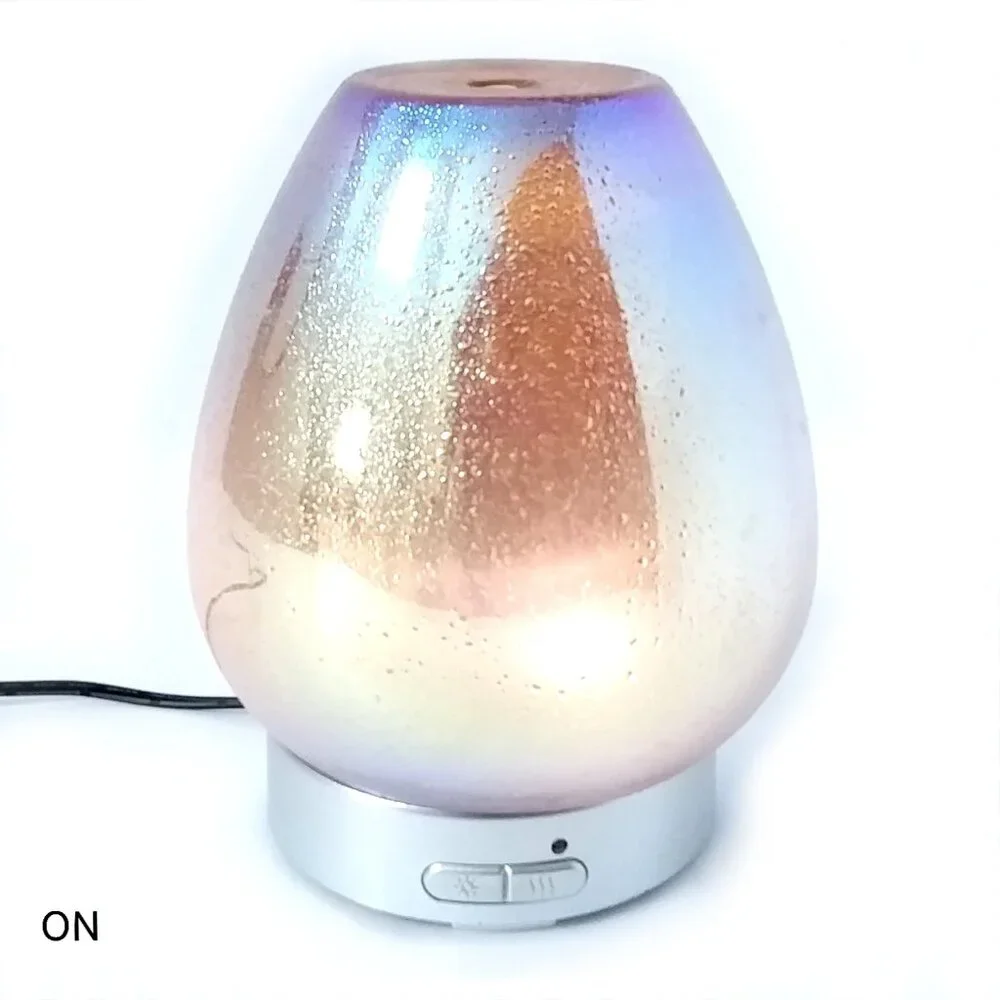 Essential Oil Diffuser Glass Dome Iridescent Metallic Ultrasonic Light Mist NIB